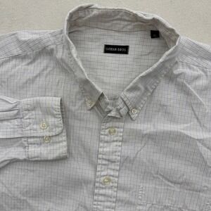 Gitman Bros Mens XL White Plaid Button Down Long Sleeve Dress Shirt Career